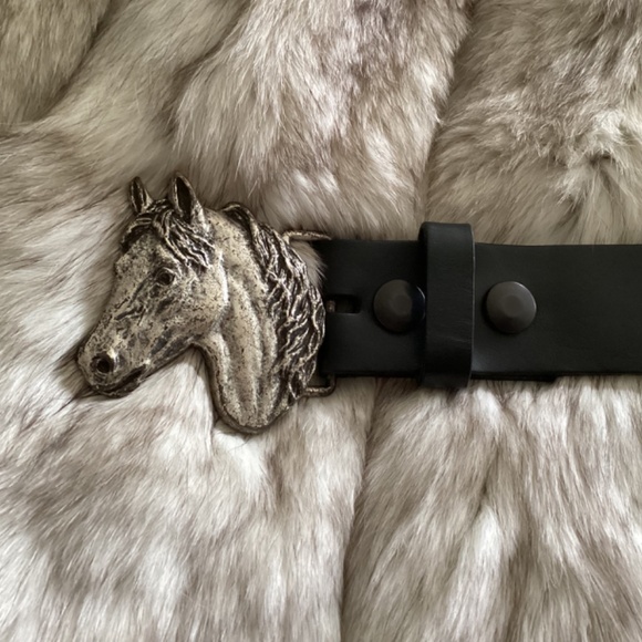 Beautiful Silver Tone Metal Horse Head Buckle Black Leather Belt main image 7